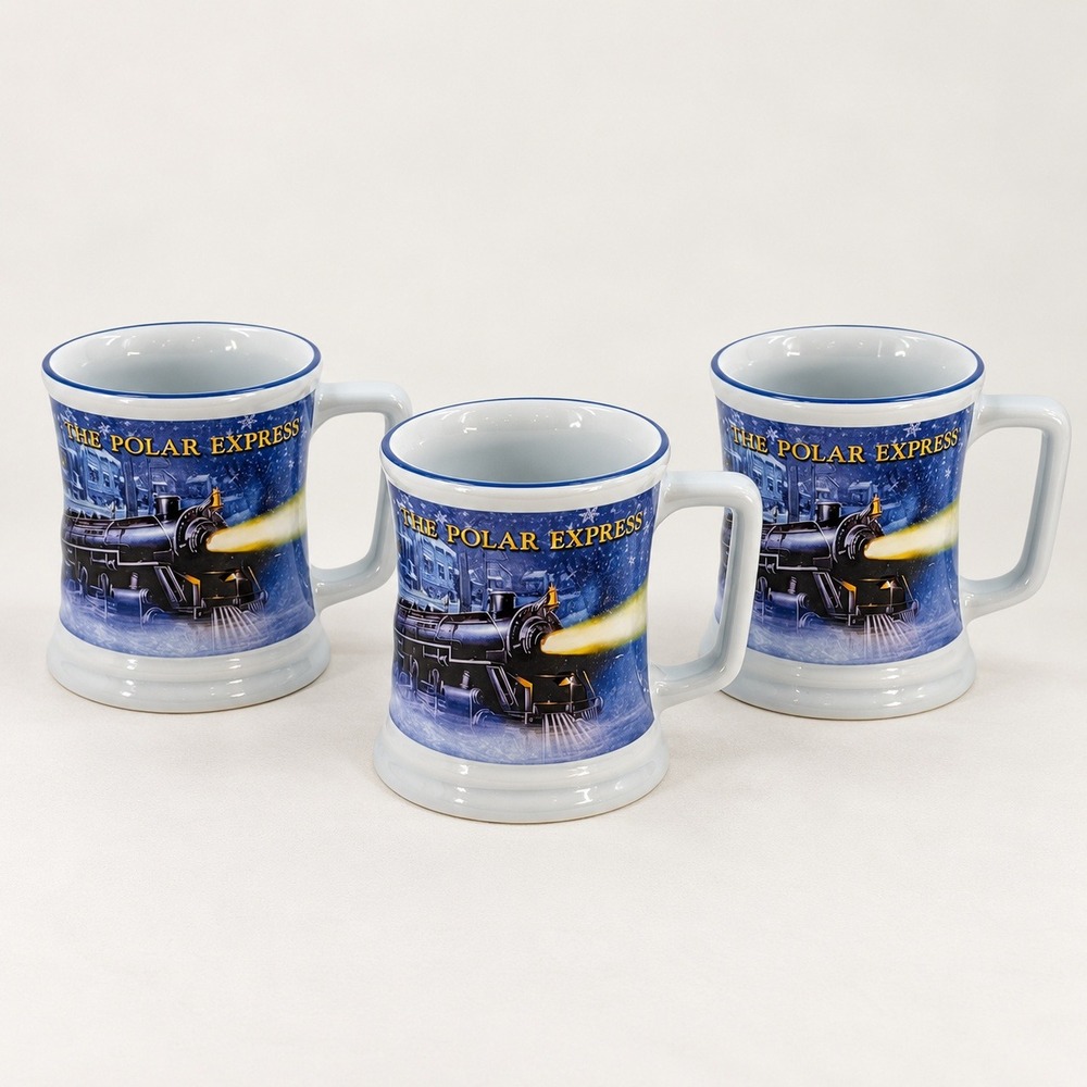 Warner Bros Polar Express Christmas Mug Lot of 3 Believe Winter Aesthetic Train